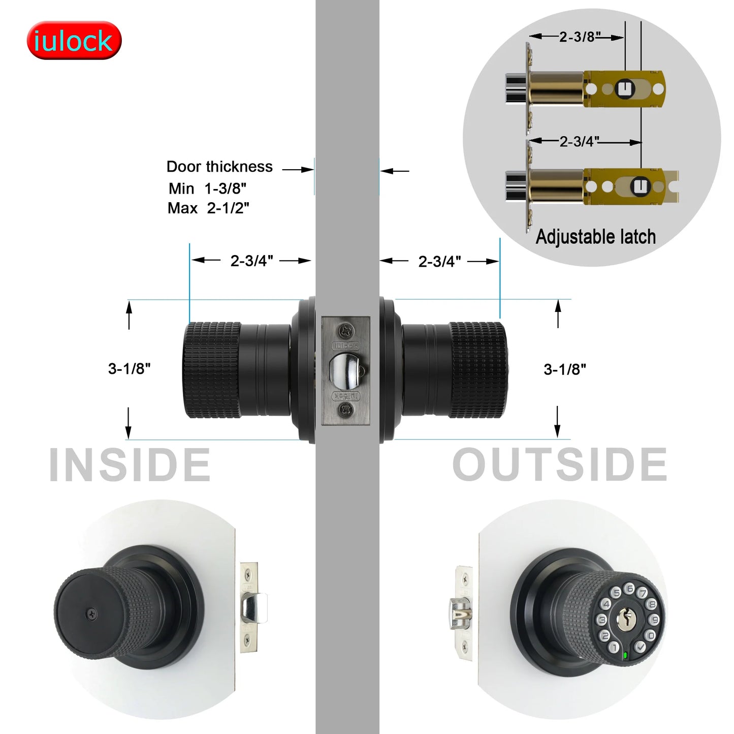 IU-30 Code Door Knob,Code Lock with Key,Keyless Entry Knob Lock, Auto Lock,50 User Code,Easy to Install and Program, for Bedroom Garage Office