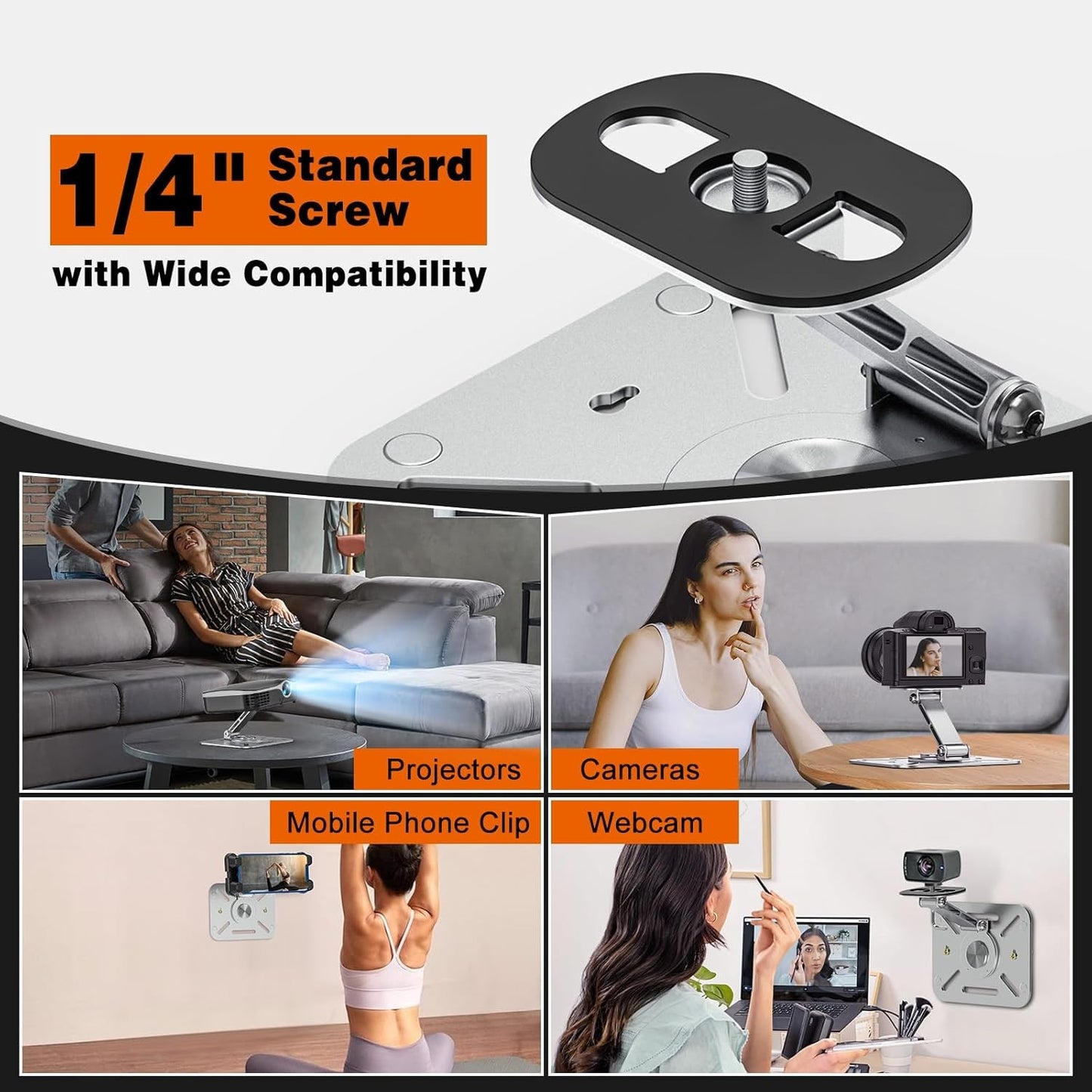 Foldable and Adjustable 3-in-1 Projector Stand for Desk, Wall, and Ceiling Mounting