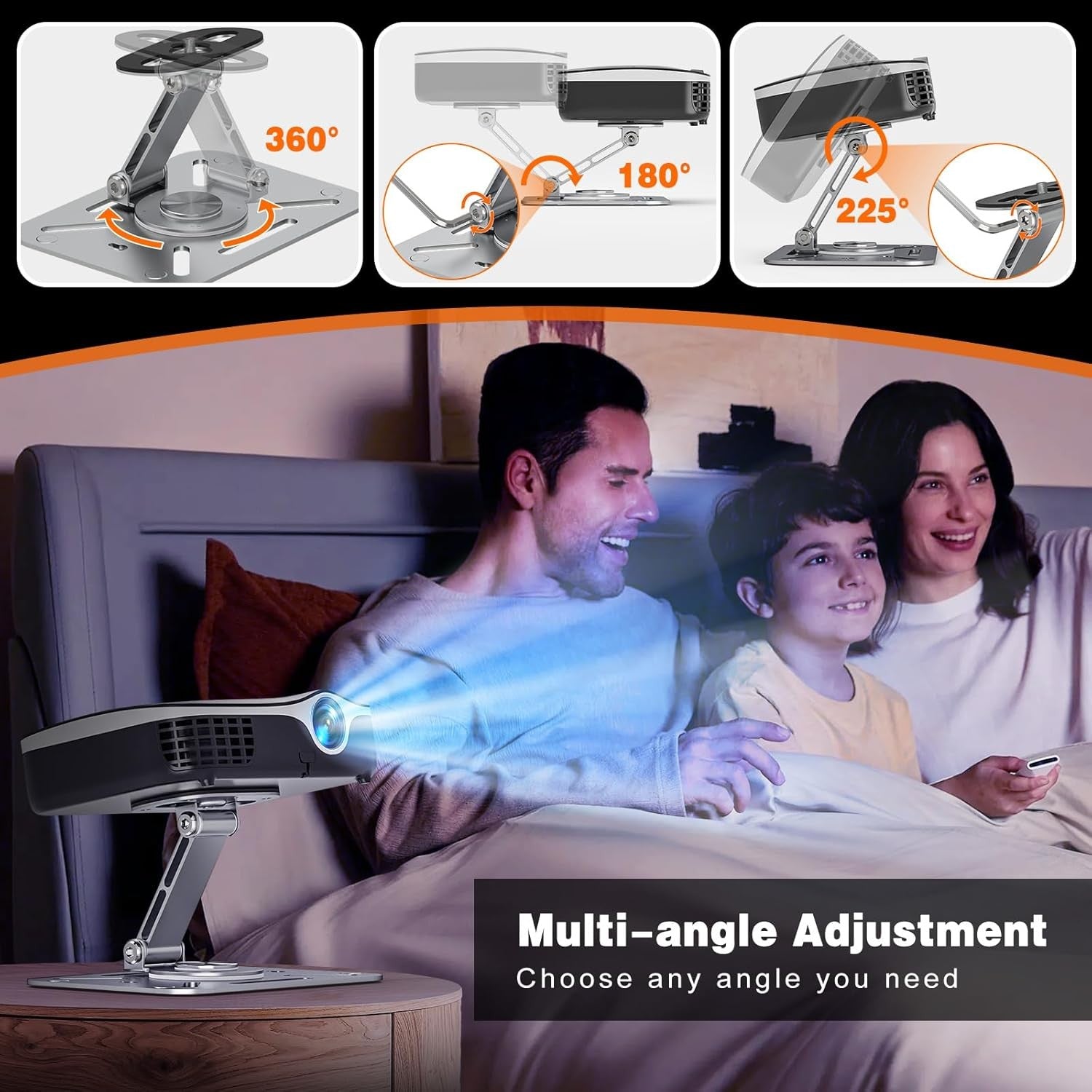 Foldable and Adjustable 3-in-1 Projector Stand for Desk, Wall, and Ceiling Mounting