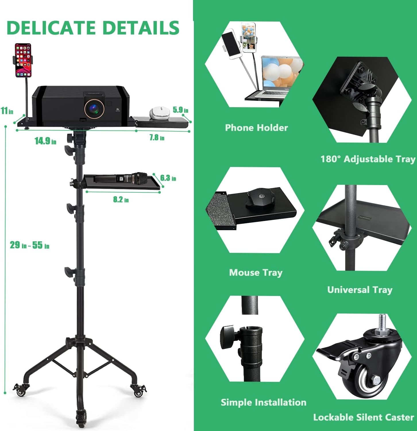 Projector Tripod Stand with Wheels Adjustable Height Laptop Tripod Stand Treadmi