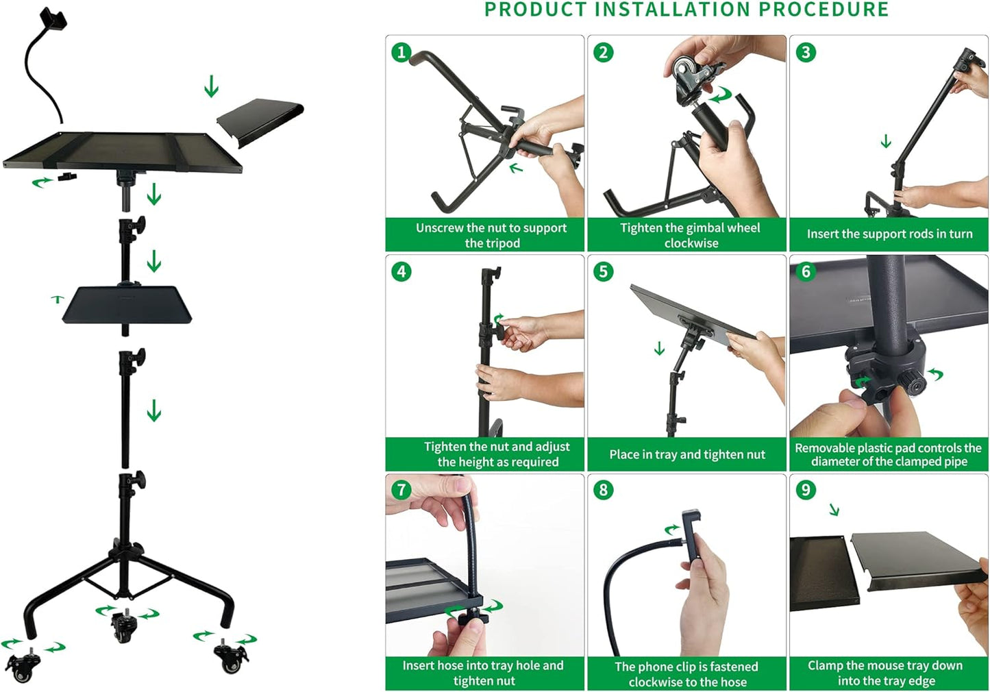 Projector Tripod Stand with Wheels Adjustable Height Laptop Tripod Stand Treadmi