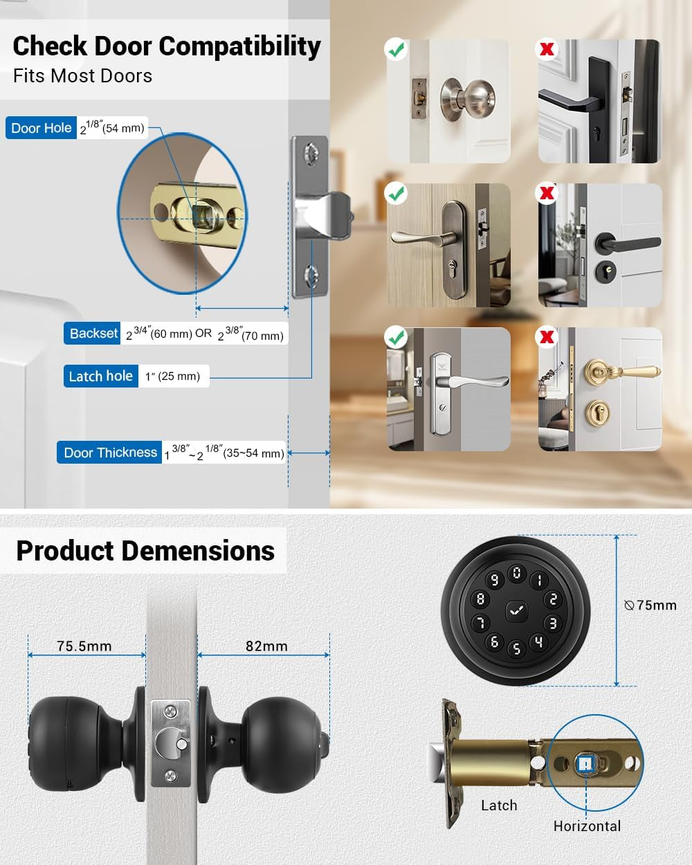 Keyless Entry Smart Door Knob Lock with Auto Lock Feature