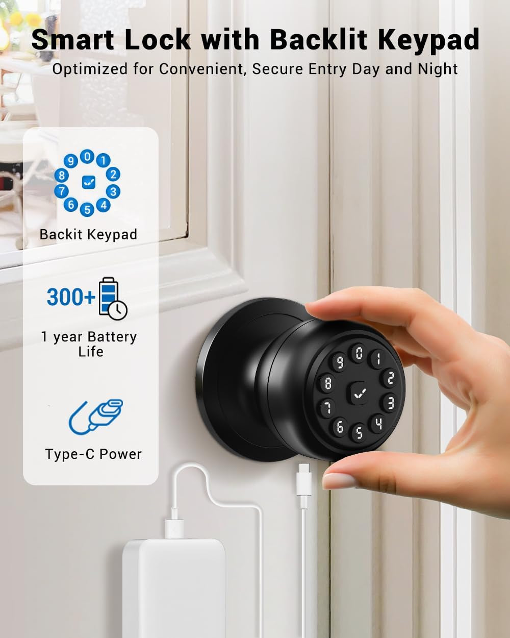 Keyless Entry Smart Door Knob Lock with Auto Lock Feature