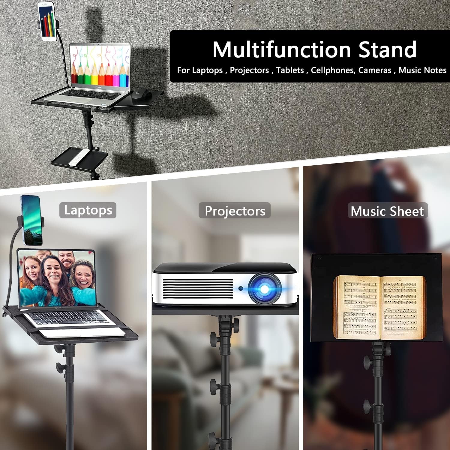 Projector Tripod Stand with Wheels Adjustable Height Laptop Tripod Stand Treadmi