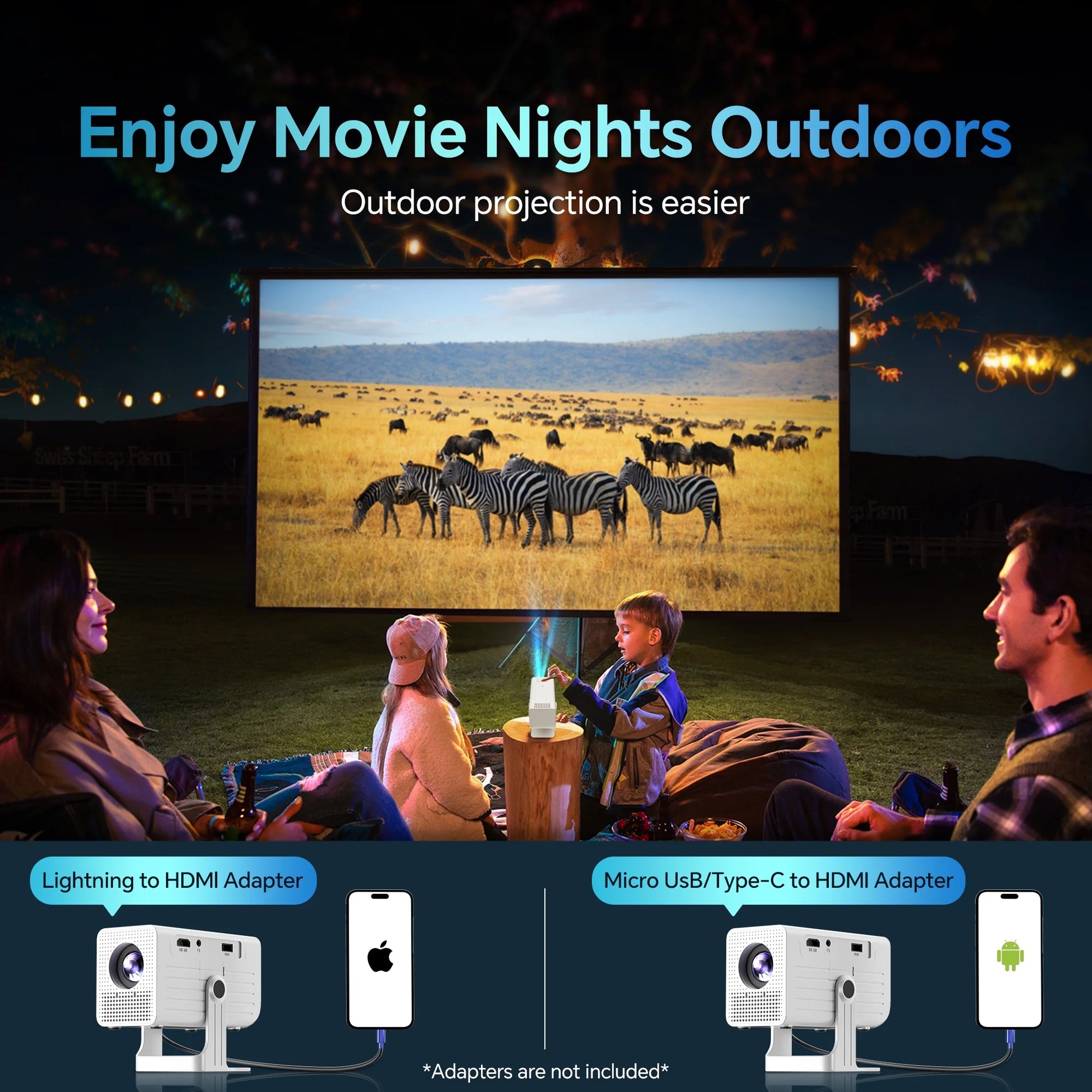 Portable 1080P Mini Projector - Perfect for Indoor & Outdoor Movie Nights, Compatible with TV Stick & HDMI