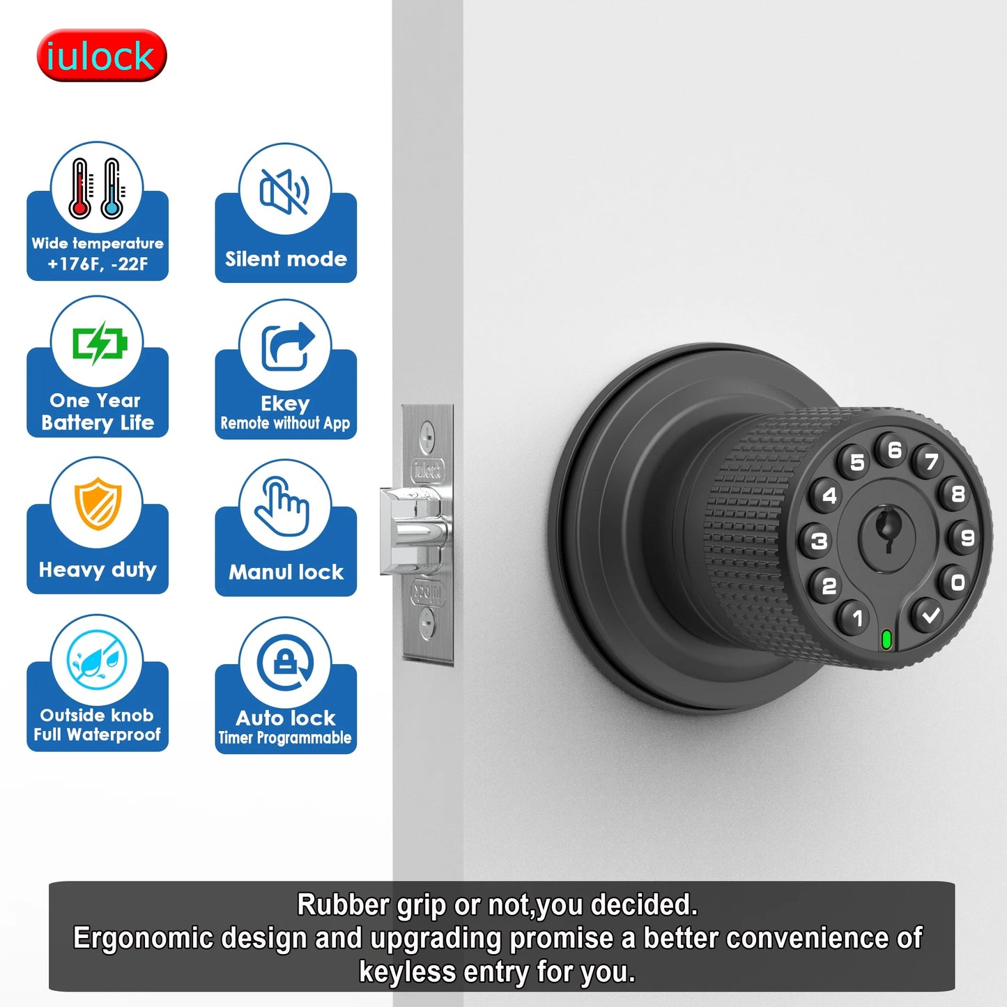 IU-30 Code Door Knob,Code Lock with Key,Keyless Entry Knob Lock, Auto Lock,50 User Code,Easy to Install and Program, for Bedroom Garage Office