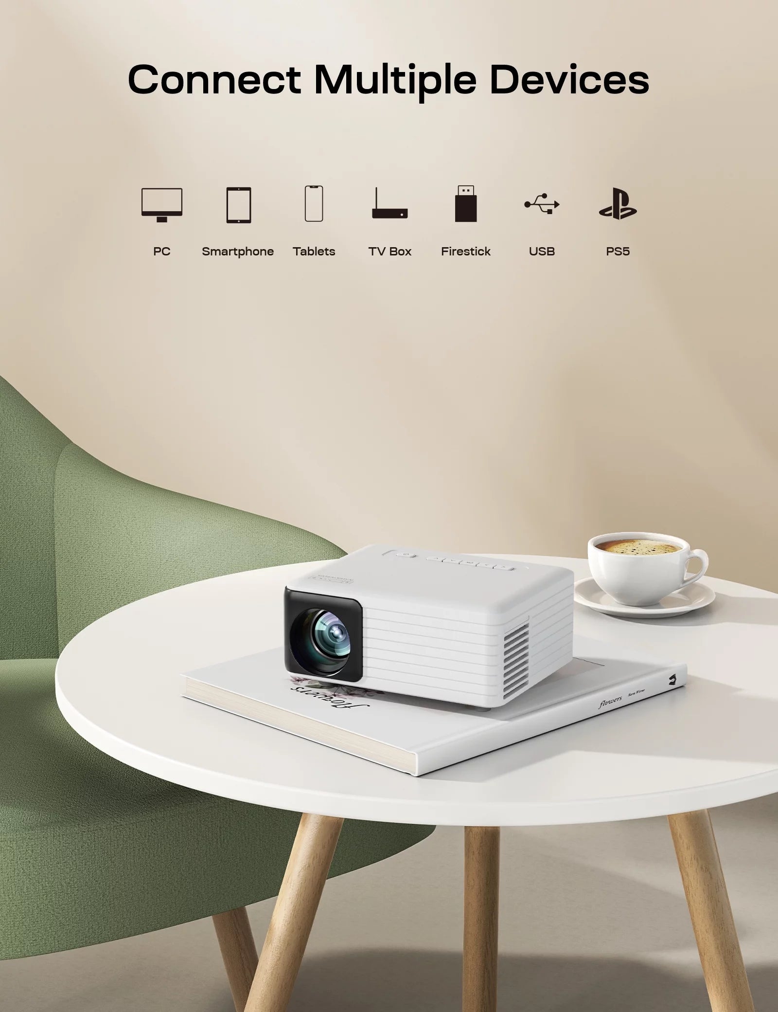 High-Performance Mini Projector - 1080P Support, 4000 Lumens Brightness, Outdoor Theater Experience, Long-Lasting 60,000 Hours Lamp Life - Sleek Black Design